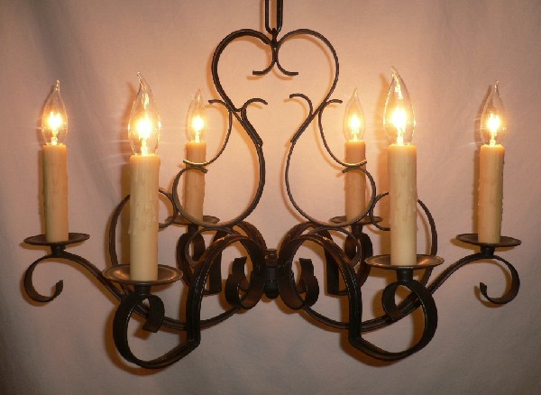 SOLD Delightful Vintage French Six-Light Iron Chandelier-17020