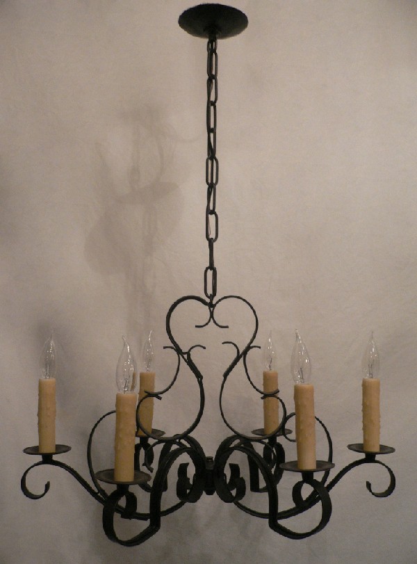 SOLD Delightful Vintage French Six-Light Iron Chandelier-17024