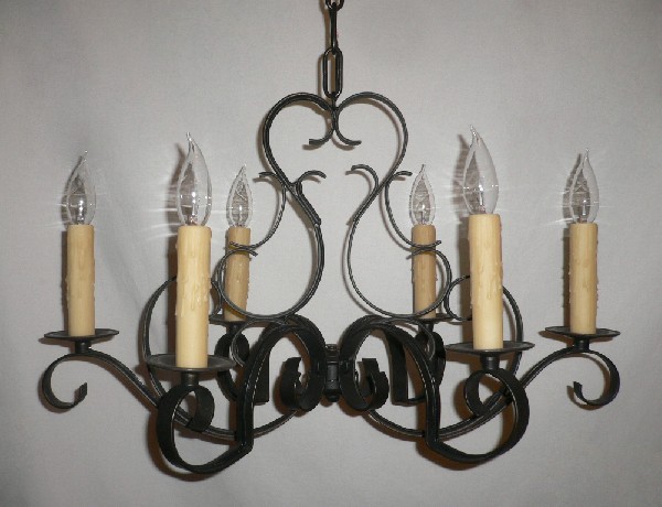 SOLD Delightful Vintage French Six-Light Iron Chandelier-17025