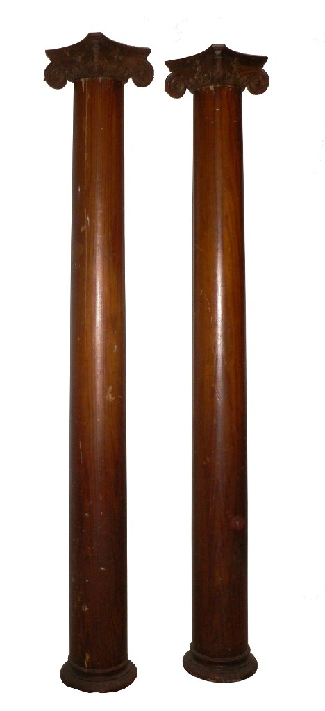 SOLD Beautiful Pair of Antique Ionic Columns with Fleur de Lis, Heart Pine, c. 1910-0