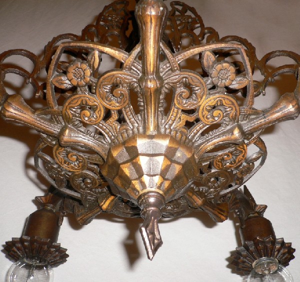 SOLD Fabulous Antique Art Deco Five-Light Bronze Chandelier-17072