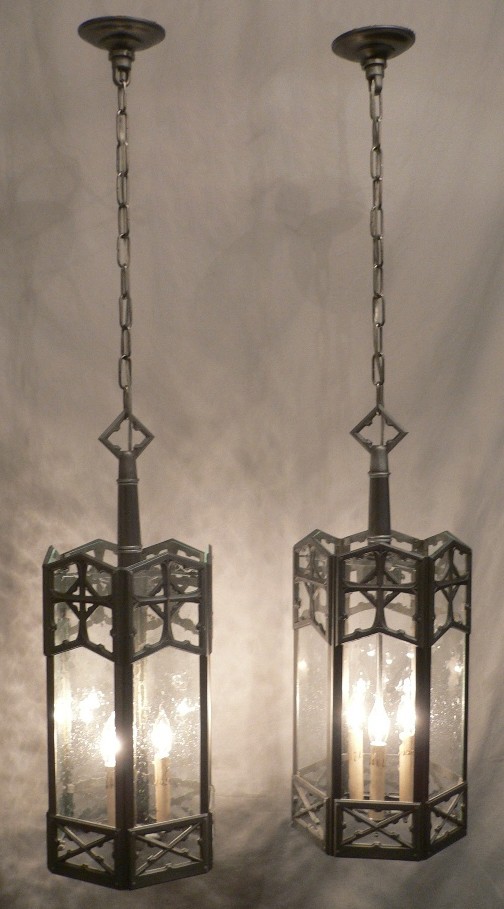 SOLD Impressive Set of Eleven Matching Gothic Revival Lanterns-17079