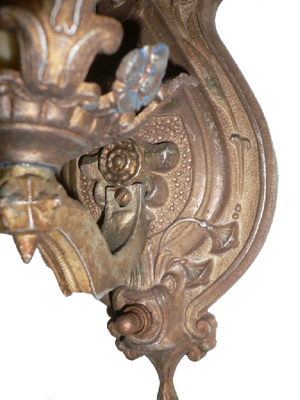 SOLD Splendid Pair of Antique Spanish Revival Single-Arm Sconces, Original Polychrome Finish-17101