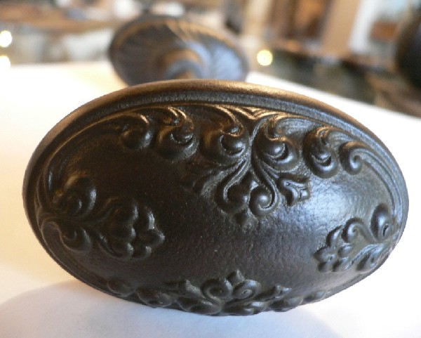 SOLD Eleven Antique "Cambridge" Door Knob Sets by Lockwood Mfg. Co., with Plates & Mortise Lock, Cast Iron, c. 1900-17109