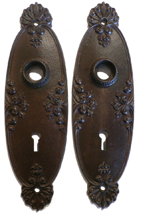 SOLD Eleven Antique "Cambridge" Door Knob Sets by Lockwood Mfg. Co., with Plates & Mortise Lock, Cast Iron, c. 1900-17111