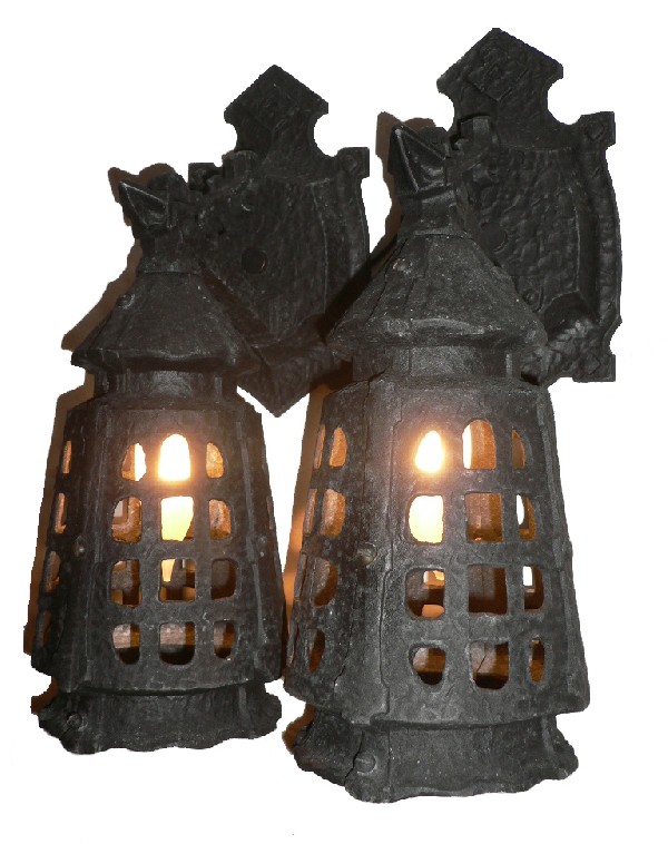 SOLD Handsome Pair of Antique Spanish Revival Lantern Sconces-0