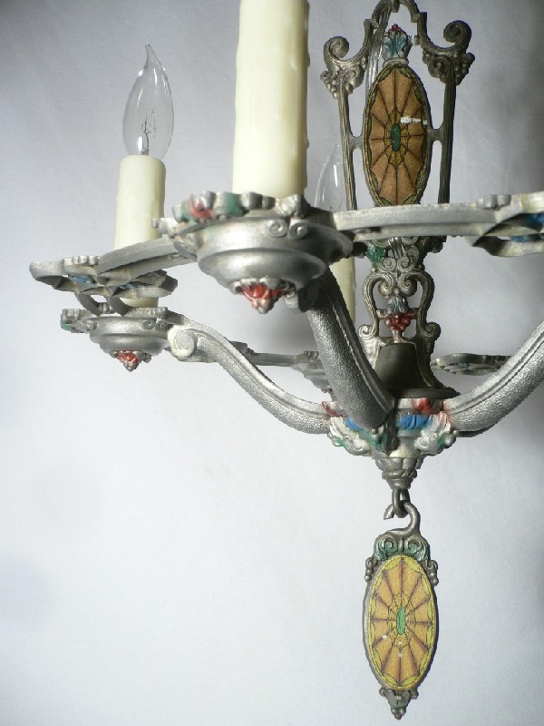 SOLD Amazing Antique Five-Light Chandelier, Original Polychrome Finish-17163