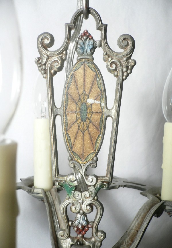 SOLD Amazing Antique Five-Light Chandelier, Original Polychrome Finish-17164