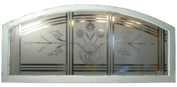 SOLD Wonderful Antique Arched, Etched Window, Aesthetic Movement, 1880’s-17194