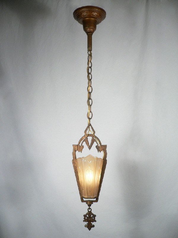 SOLD Marvelous Antique Art Deco Pendant Light with Original Slip Shade, c. 1925-0