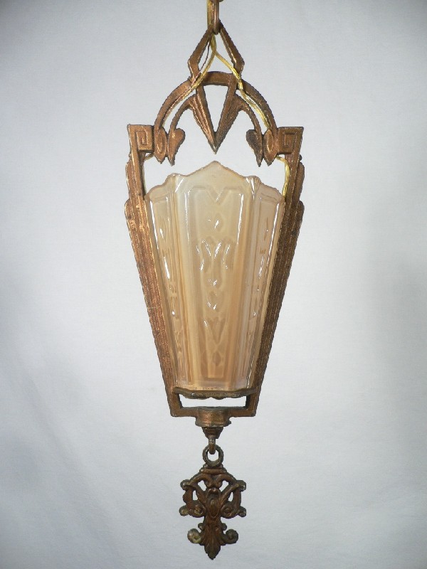 SOLD Marvelous Antique Art Deco Pendant Light with Original Slip Shade, c. 1925-17218