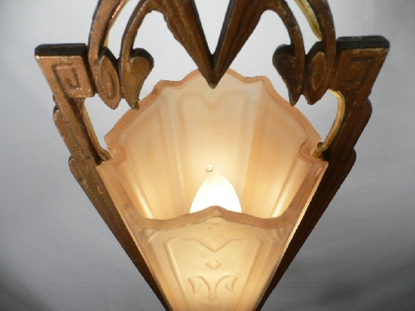 SOLD Marvelous Antique Art Deco Pendant Light with Original Slip Shade, c. 1925-17222