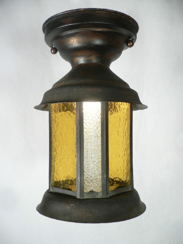 SOLD Fabulous Antique Arts & Crafts Flush-Mount Lantern with Original Glass-0