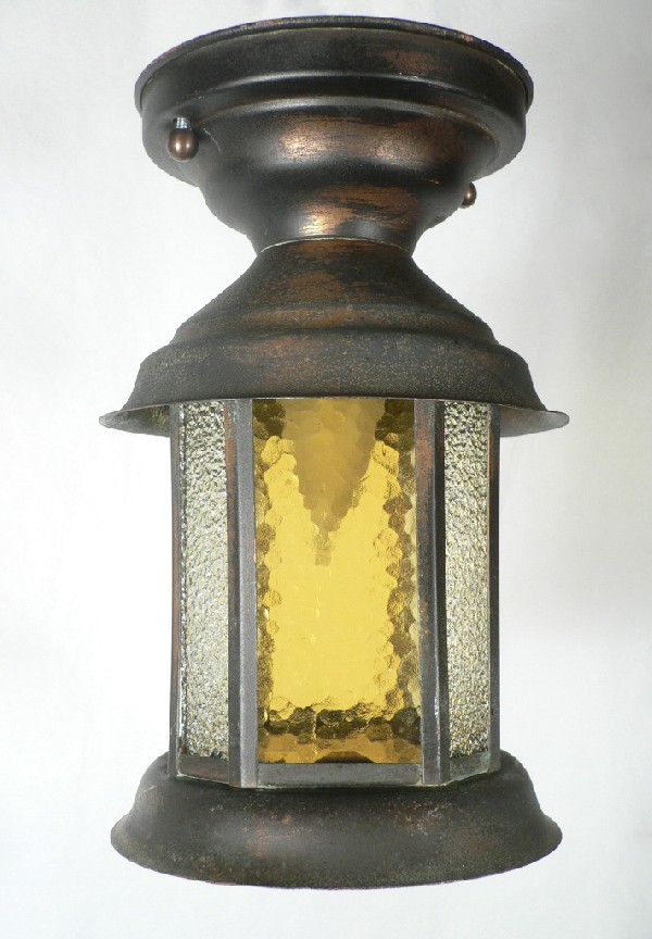 SOLD Fabulous Antique Arts & Crafts Flush-Mount Lantern with Original Glass-17242