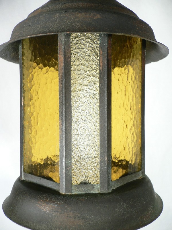 SOLD Fabulous Antique Arts & Crafts Flush-Mount Lantern with Original Glass-17244