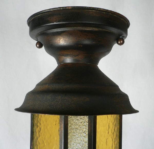 SOLD Fabulous Antique Arts & Crafts Flush-Mount Lantern with Original Glass-17245