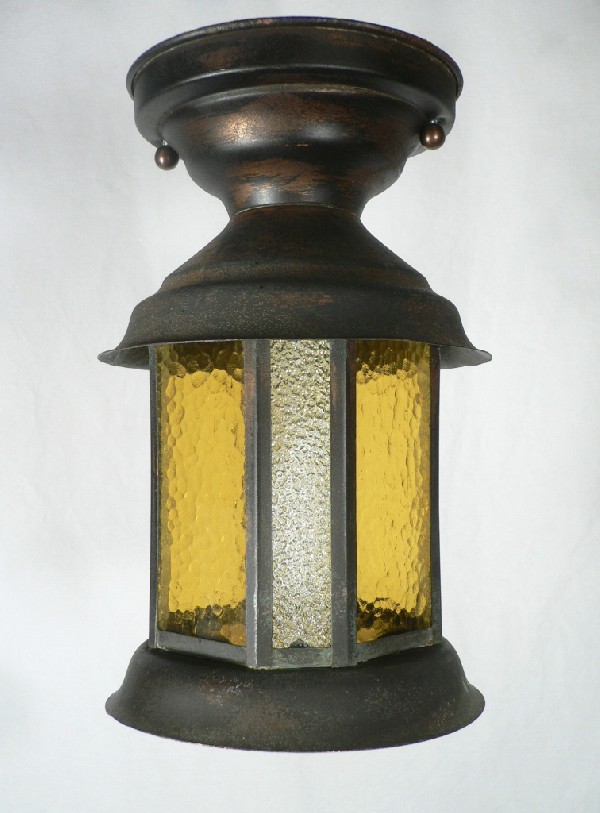 SOLD Fabulous Antique Arts & Crafts Flush-Mount Lantern with Original Glass-17246