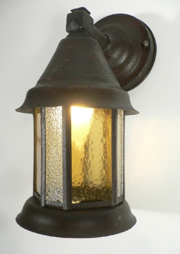SOLD Fabulous Antique Arts & Crafts Exterior Single-Arm Lantern Sconce with Original Glass-0