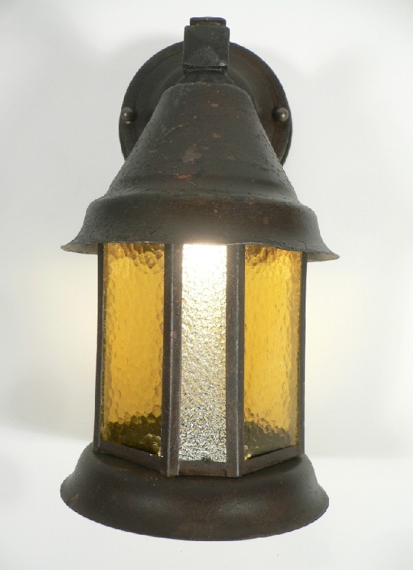 SOLD Fabulous Antique Arts & Crafts Exterior Single-Arm Lantern Sconce with Original Glass-17248