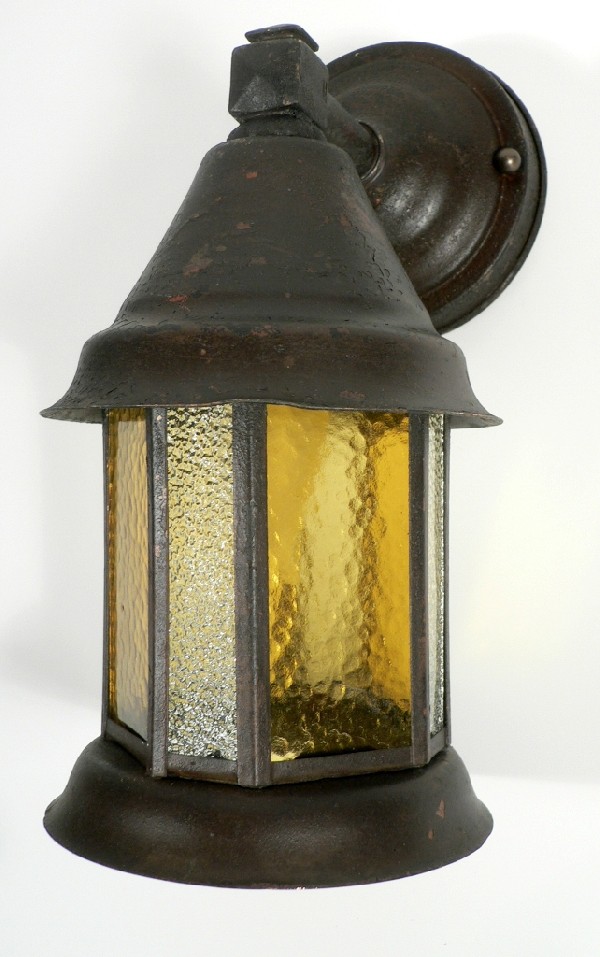 SOLD Fabulous Antique Arts & Crafts Exterior Single-Arm Lantern Sconce with Original Glass-17252