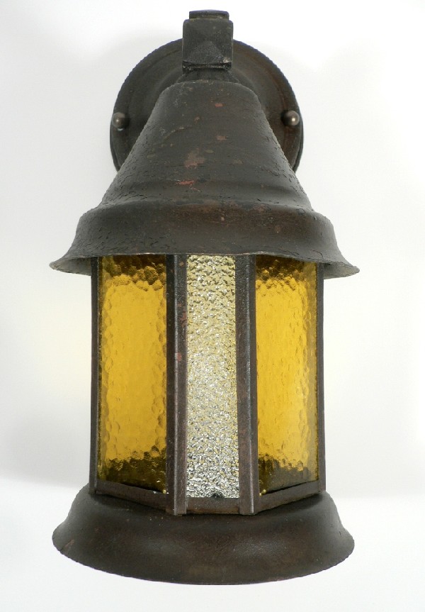 SOLD Fabulous Antique Arts & Crafts Exterior Single-Arm Lantern Sconce with Original Glass-17253