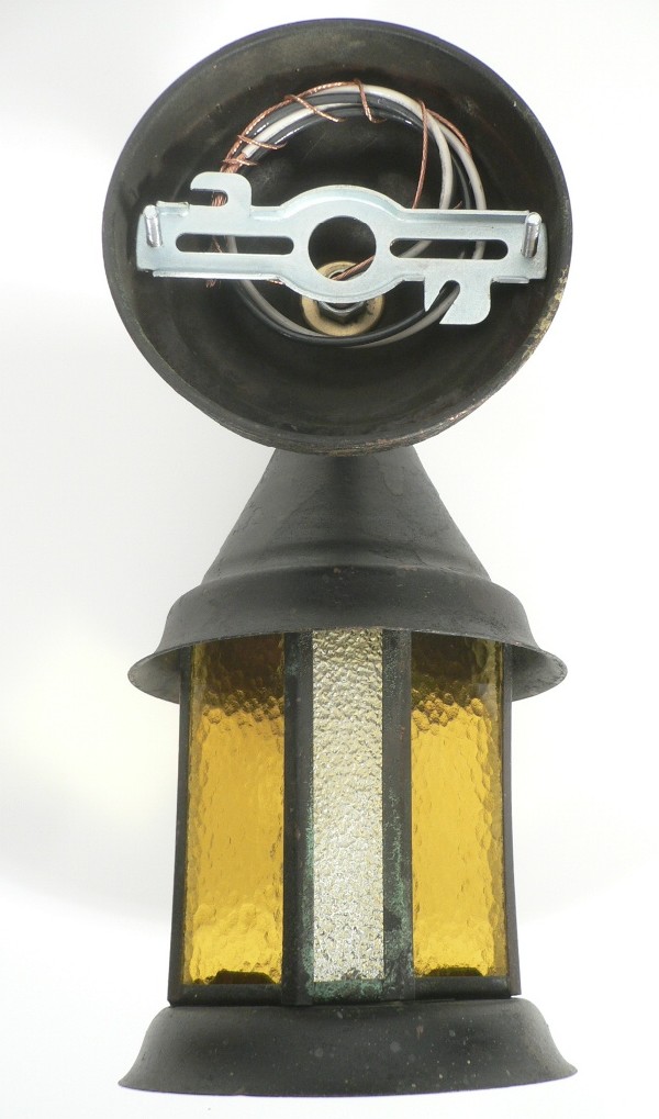 SOLD Fabulous Antique Arts & Crafts Exterior Single-Arm Lantern Sconce with Original Glass-17254