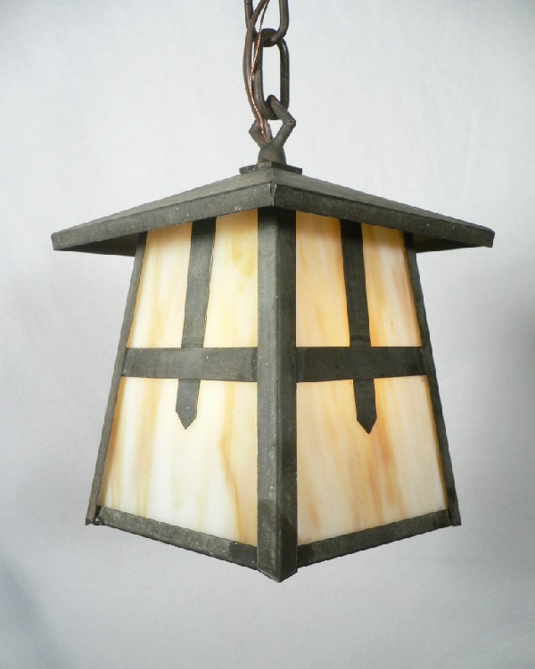 SOLD Delightful Antique Arts & Crafts Lantern Pendant Light, Original Glass-0