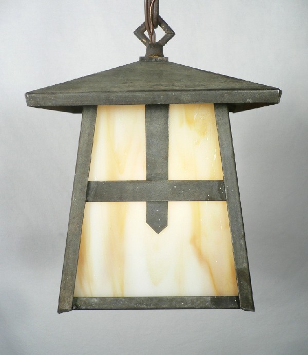 SOLD Delightful Antique Arts & Crafts Lantern Pendant Light, Original Glass-17257