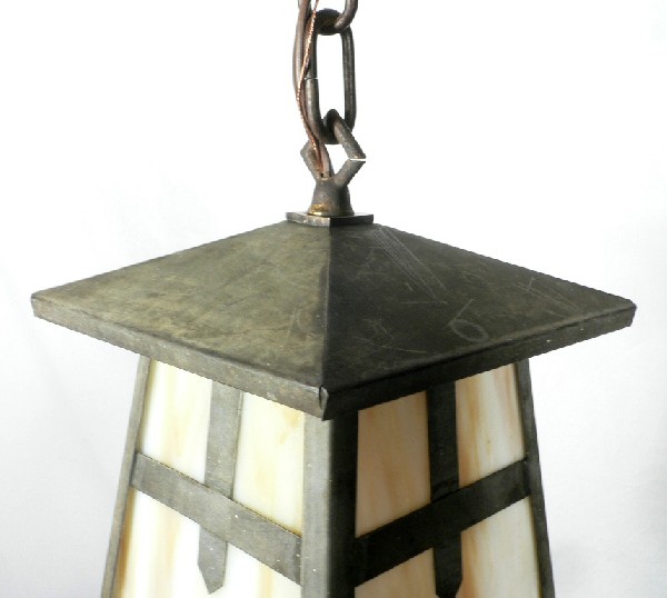 SOLD Delightful Antique Arts & Crafts Lantern Pendant Light, Original Glass-17259