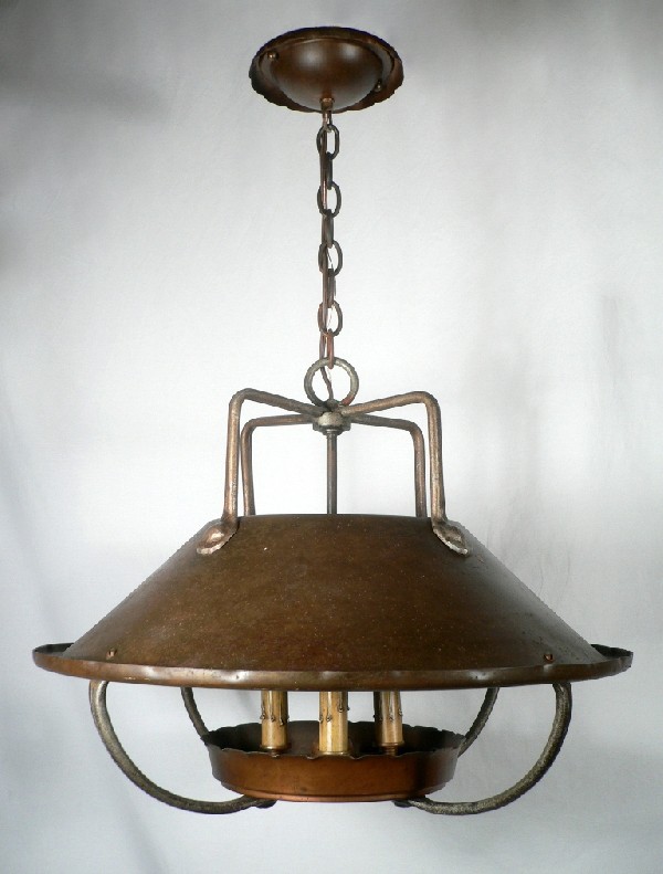 SOLD Remarkable Antique Arts & Crafts Four-Light Copper Chandelier-0
