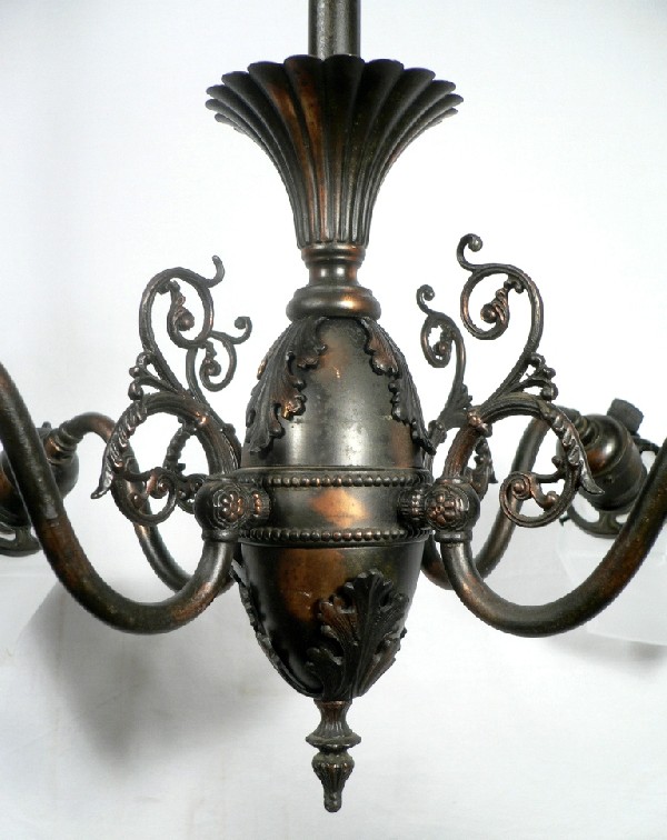 SOLD Resplendent Antique Cast Brass Four-Light Chandelier, Original Japanned Finish, 1800’s-17281