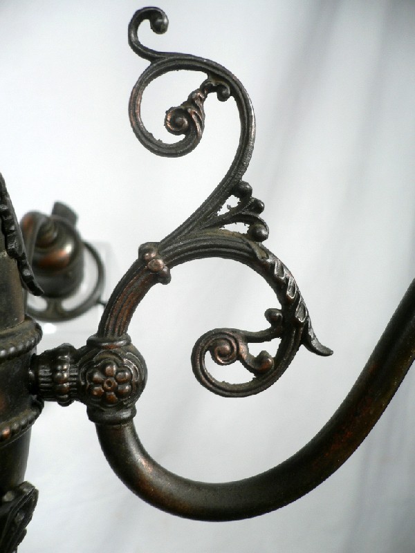 SOLD Resplendent Antique Cast Brass Four-Light Chandelier, Original Japanned Finish, 1800’s-17283