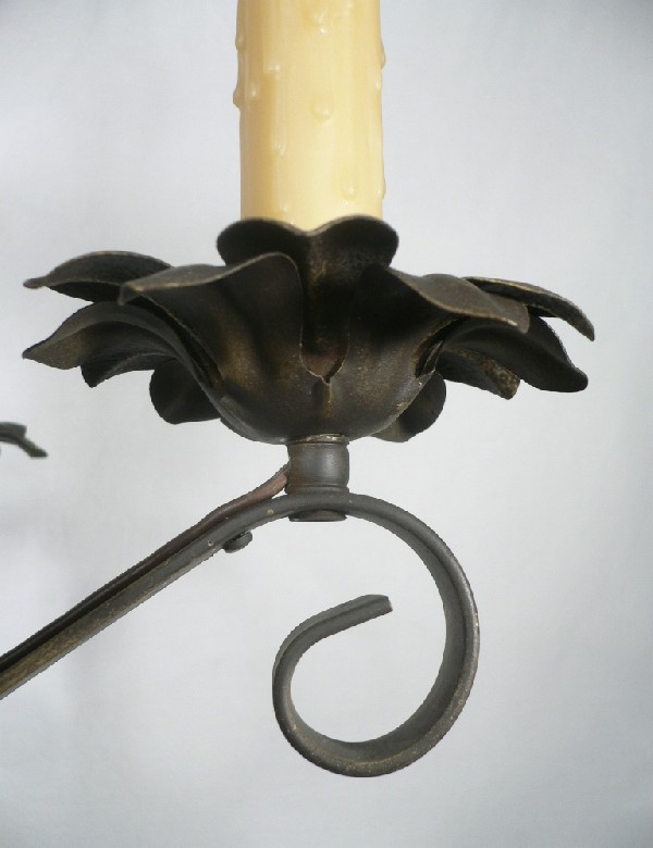 SOLD Wonderful Antique Five-Light Iron Chandelier with Floret and Foliate Accents-17297
