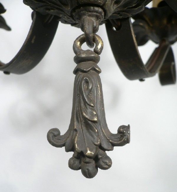 SOLD Wonderful Antique Five-Light Iron Chandelier with Floret and Foliate Accents-17298
