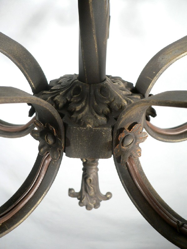 SOLD Wonderful Antique Five-Light Iron Chandelier with Floret and Foliate Accents-17300