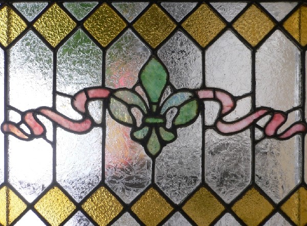 SOLD Antique American Stained Glass Window with Fleur-de-Lis, 19th Century-17304