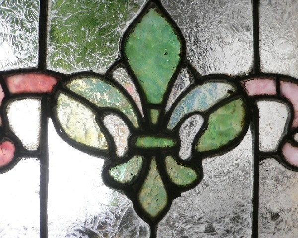 SOLD Antique American Stained Glass Window with Fleur-de-Lis, 19th Century-17305