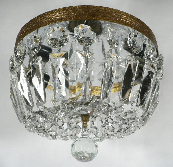SOLD Gorgeous Antique Flush-Mount Light Fixture, Crystal & Bronze-17346