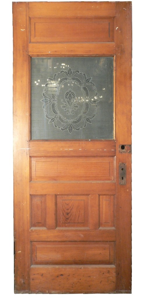 SOLD Beautiful Antique Heart Pine Door with Original Acid-Etched Glass, c. 1890’s-0