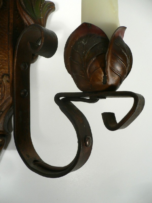 SOLD Four Matching Antique Cast Iron Spanish Revival Double-Arm Sconces-17393