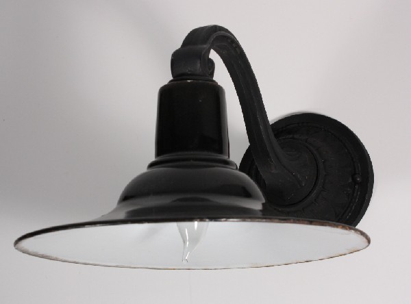 SOLD Antique Industrial Sconce with Enamel & Porcelain Shade, c. 1920’s-17405