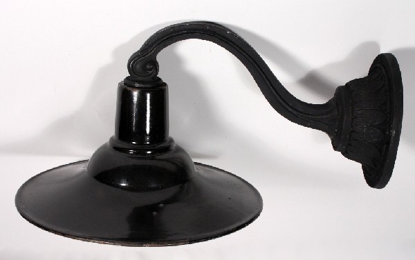 SOLD Antique Industrial Sconce with Enamel & Porcelain Shade, c. 1920’s-17407