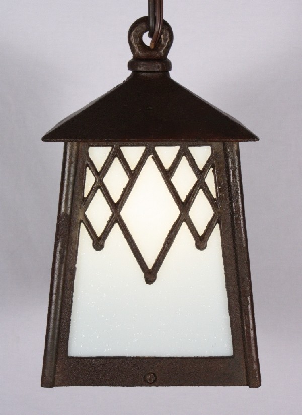 SOLD Charming Antique Cast Iron Arts & Crafts Lantern Pendant Light, c. 1910-17438