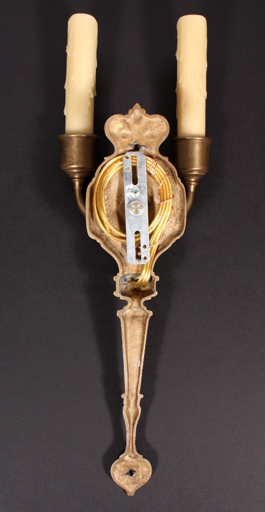 SOLD Striking Set of Four Antique Cast Brass Gothic Revival Double-Arm Sconces, c. 1910-17457