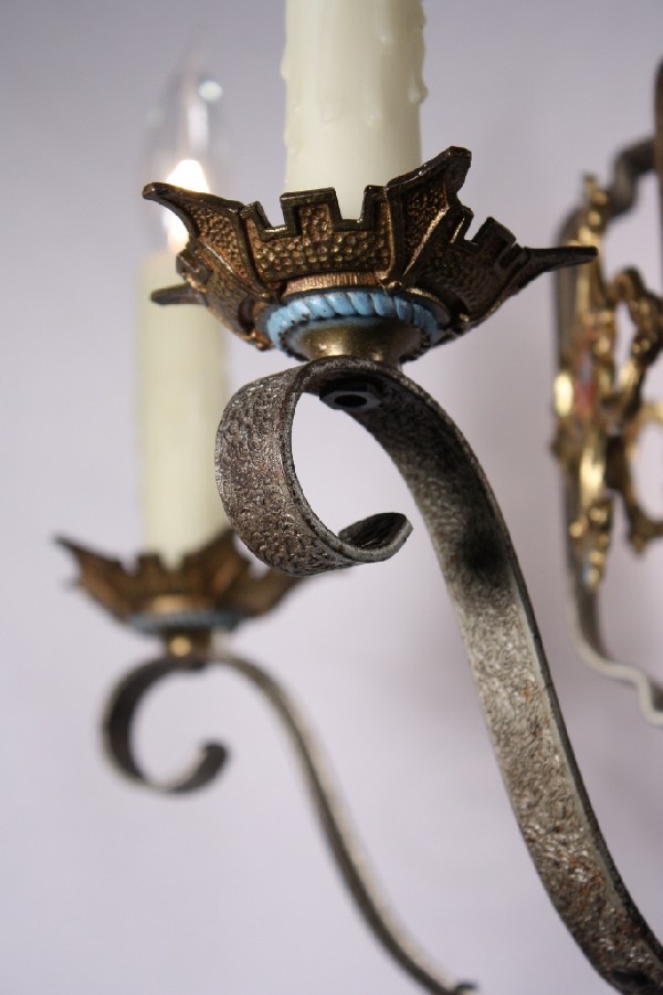 SOLD Splendid Antique Five-Light Chandelier, Original Polychrome Finish, Iron & Brass-17460