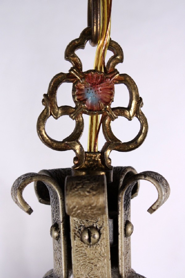 SOLD Splendid Antique Five-Light Chandelier, Original Polychrome Finish, Iron & Brass-17462