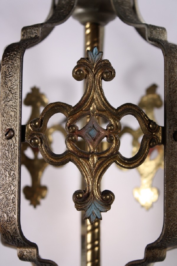 SOLD Splendid Antique Five-Light Chandelier, Original Polychrome Finish, Iron & Brass-17463
