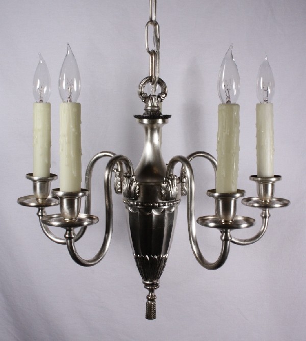 SOLD Beautiful Antique Neoclassical Five-Light Silver Plated Chandelier, c. 1910-17467