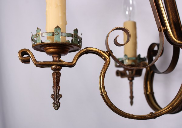 SOLD Fabulous Antique Five-Light Cast Brass Chandelier with Original Turquoise Polychrome Finish-17516