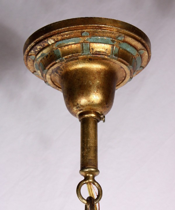 SOLD Fabulous Antique Five-Light Cast Brass Chandelier with Original Turquoise Polychrome Finish-17520